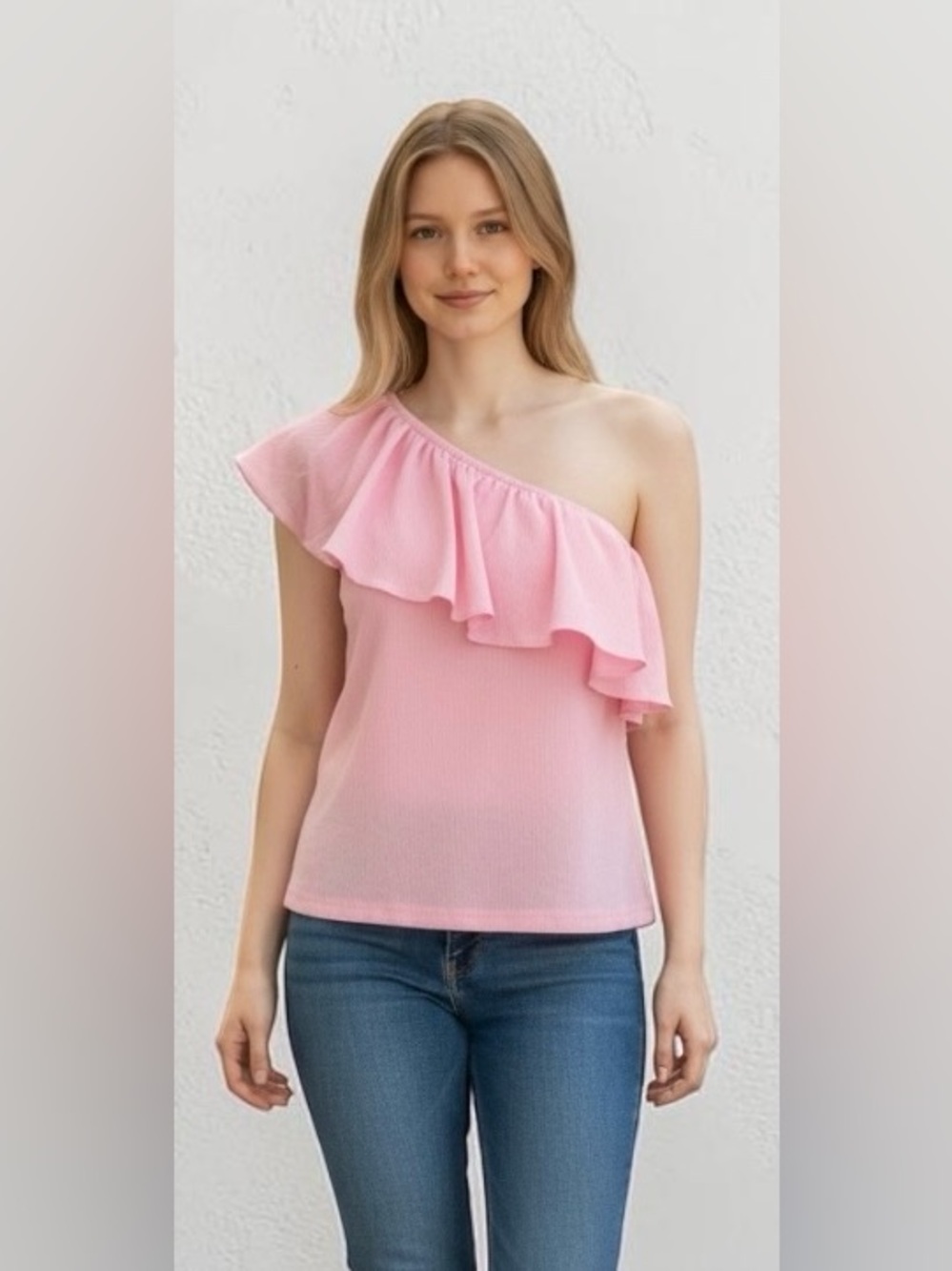 NWT - DOKOTOO - One-Shoulder Ruffle Pink Women's Top - Size M